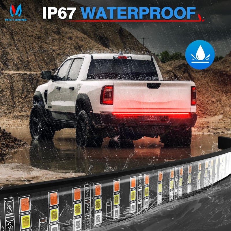 MICTUNING 60 inches Triple Row 432 LEDs Tailgate Strip Light Waterproof with 4-Way Flat Connector - 5 Functions Sequential Amber Turn Signal, Red Brake Running, White Reverse Lights - Image 4